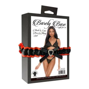 Barely Bare Mesh & Lace Bra & Thong Set Black O/S