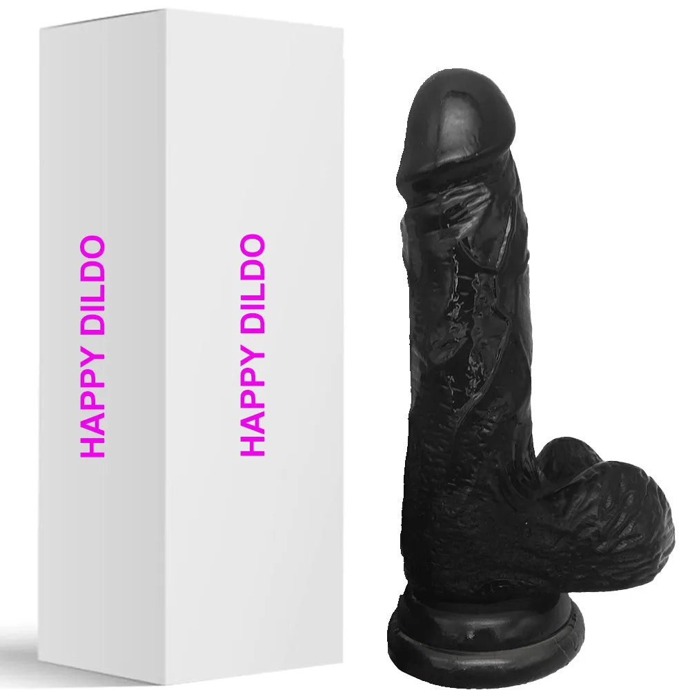 Bebuzzed Happy 6 Realistic Dildo Veined Balls Suction Cup Black