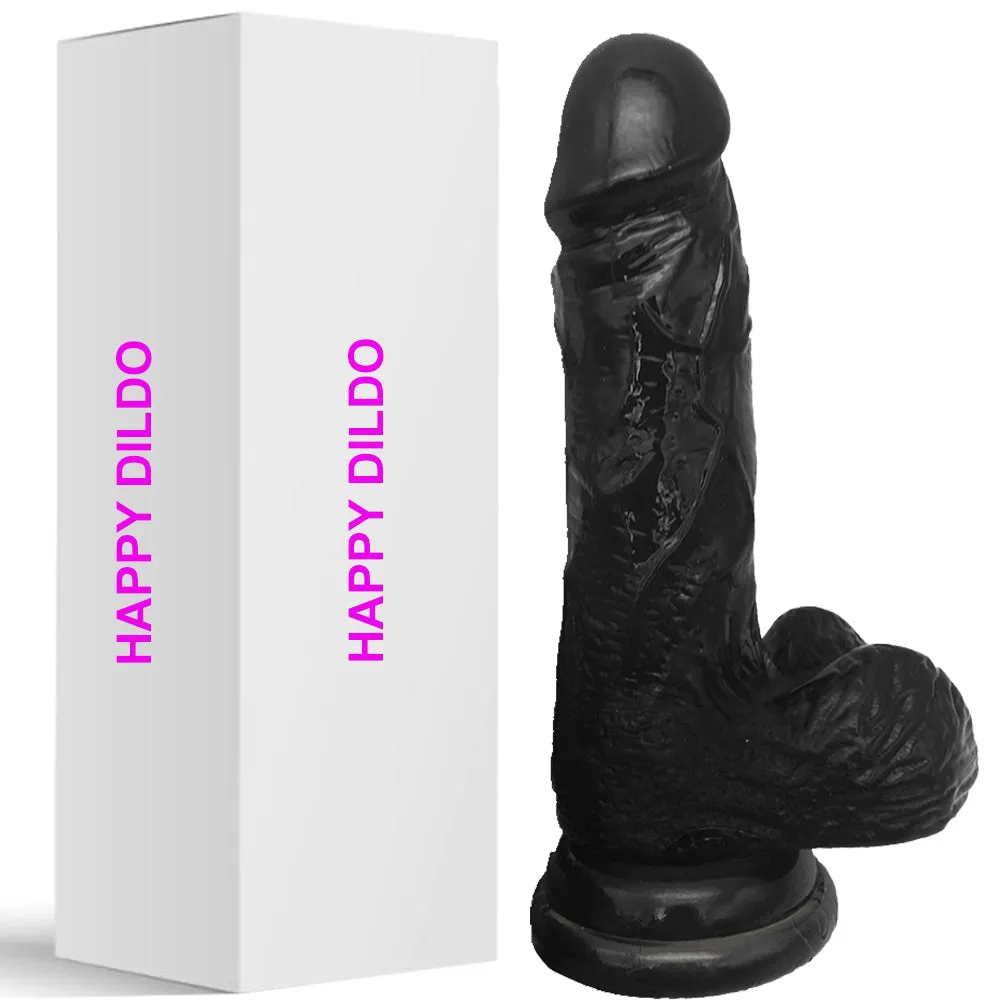 Bebuzzed Happy 7 Realistic Dildo Veined Balls Suction Cup Black