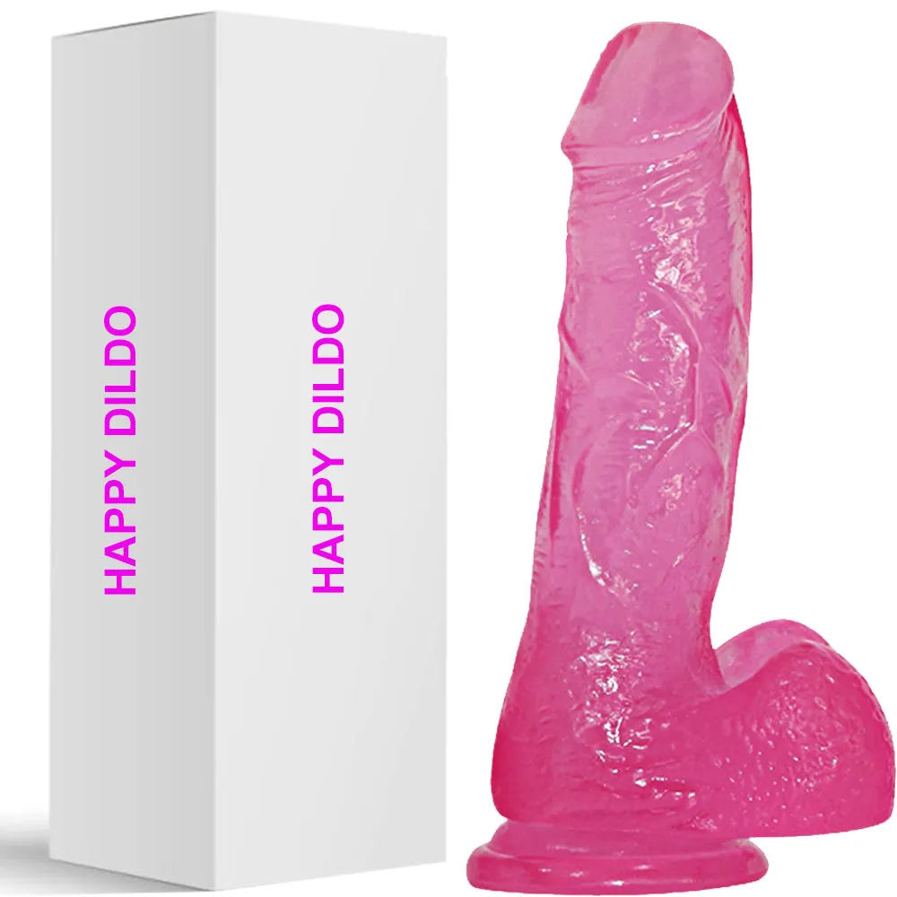 Bebuzzed Happy 8 Realistic Dildo Veined Balls Suction Cup Pink