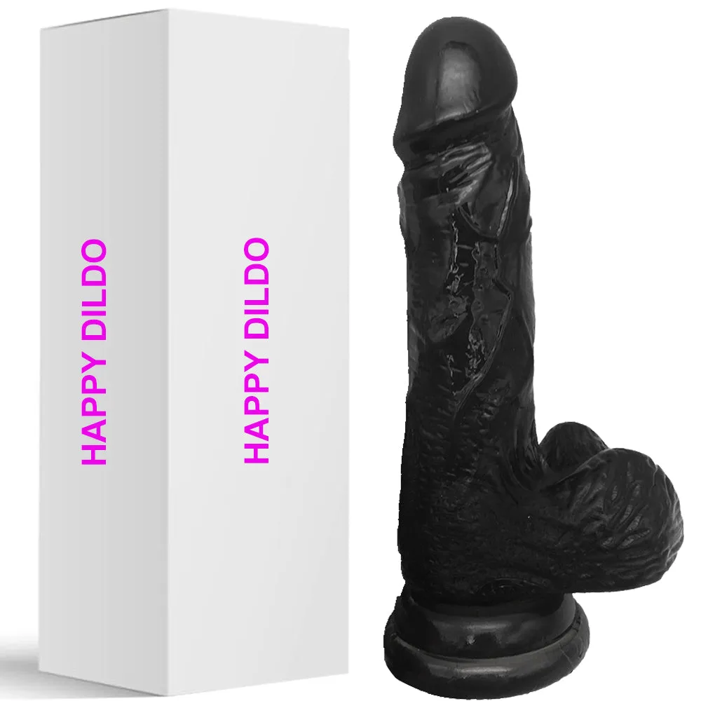 Bebuzzed Happy 8.5 Realistic Dildo Veined Balls Suction Cup Black