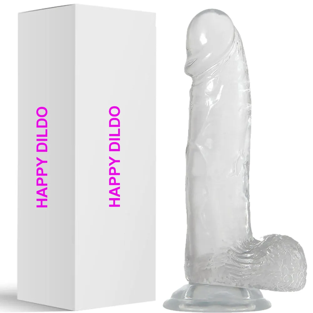 Bebuzzed Happy 8.5 Realistic Dildo Veined Balls Suction Cup Clear