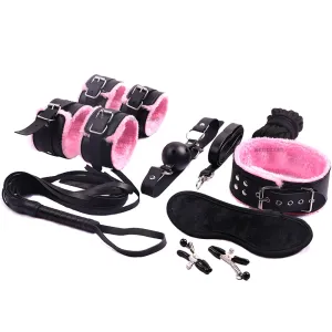 Bebuzzed Kinky BDSM Kit Couples Bondage Set Restraints Black & Pink