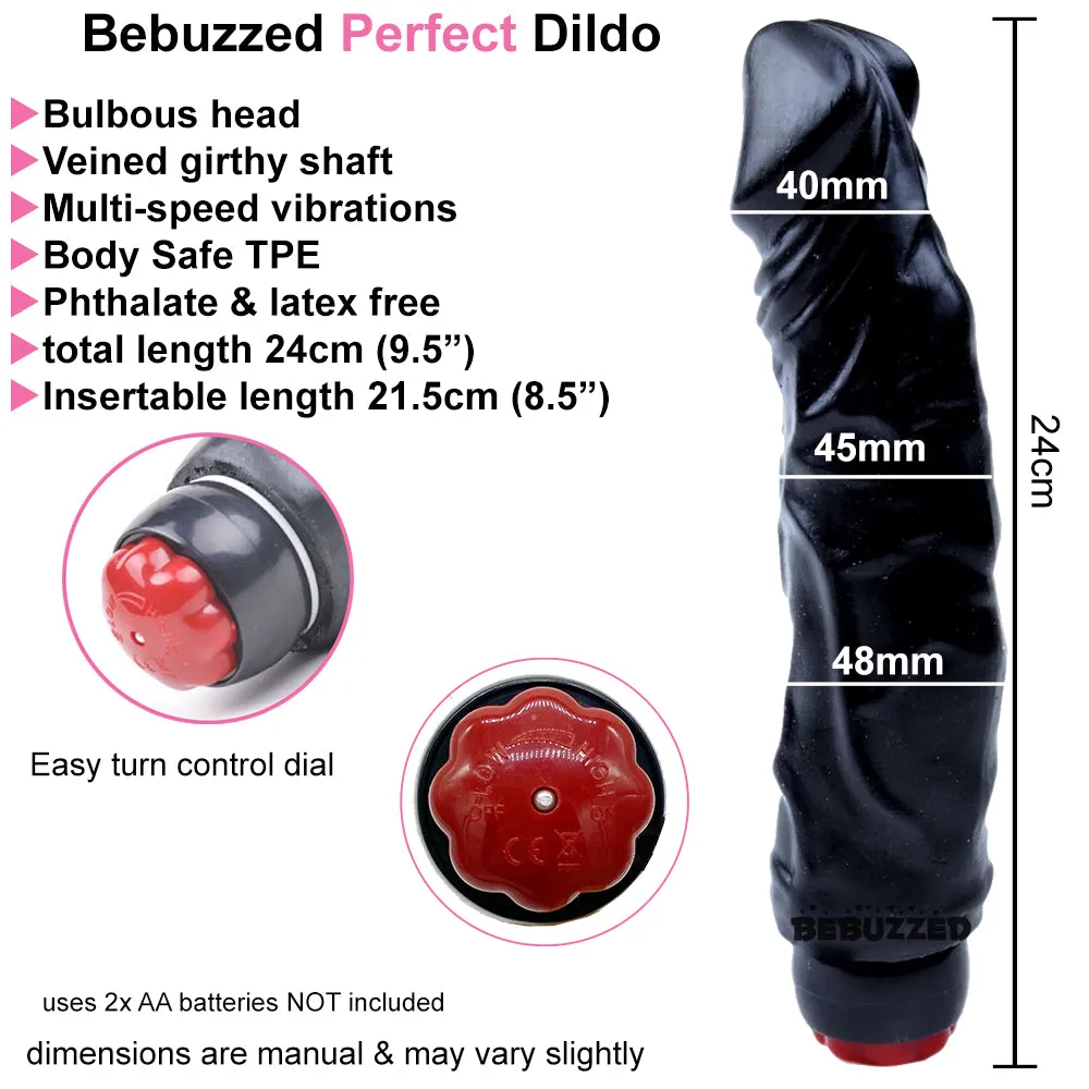 BeBuZZed Perfect 24cm Veined Vibrating Dildo Large Black
