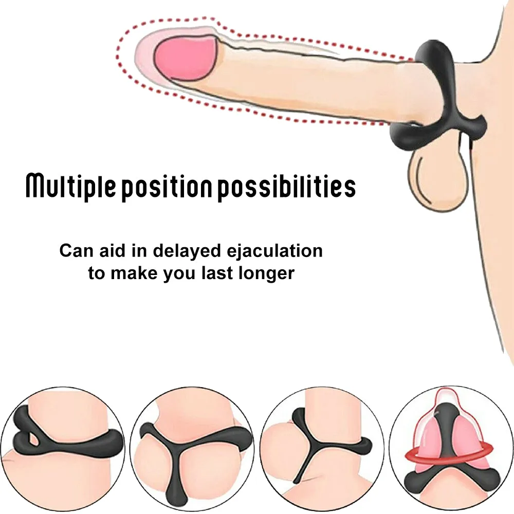 Cocksling 3-Loop Double Cock Ring Penis Balls Couples Delay Ejaculation Enhancer
