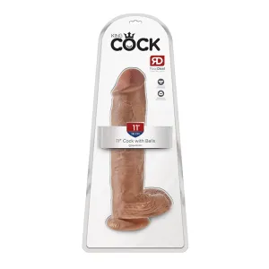 King Cock 11 in. Cock With Balls Realistic Suction Cup Dildo Tan