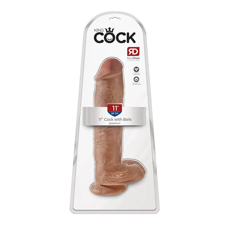 King Cock 11 in. Cock With Balls Realistic Suction Cup Dildo Tan