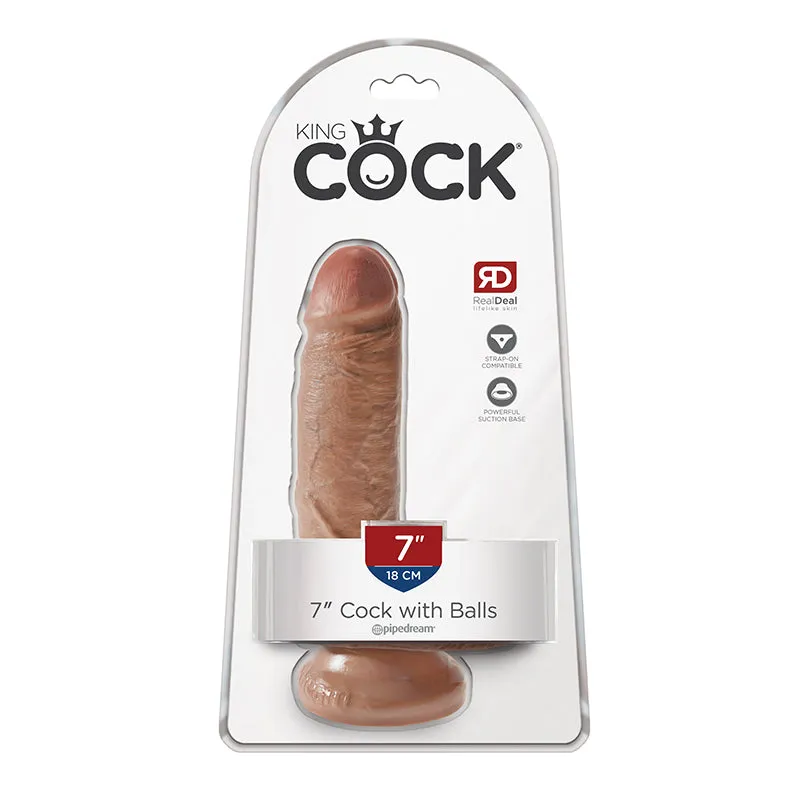 King Cock 7 in. Cock With Balls Realistic Suction Cup Dildo Tan