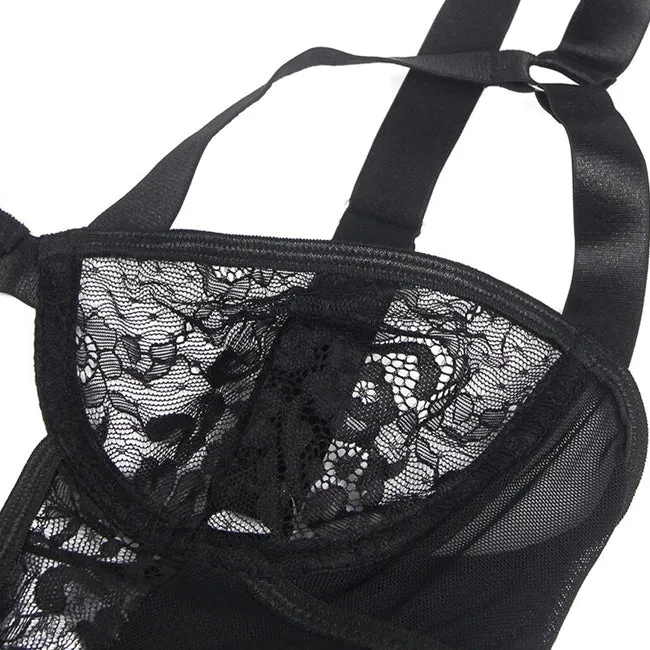 Lenjerie teddy SUBBLIME . din dantela. cu jartiera. culoare neagra. S/M