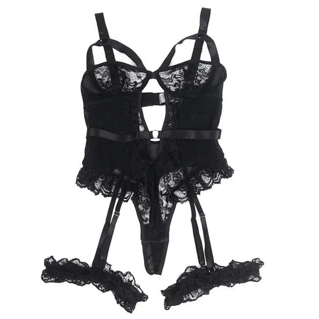 Lenjerie teddy SUBBLIME . din dantela. cu jartiera. culoare neagra. S/M