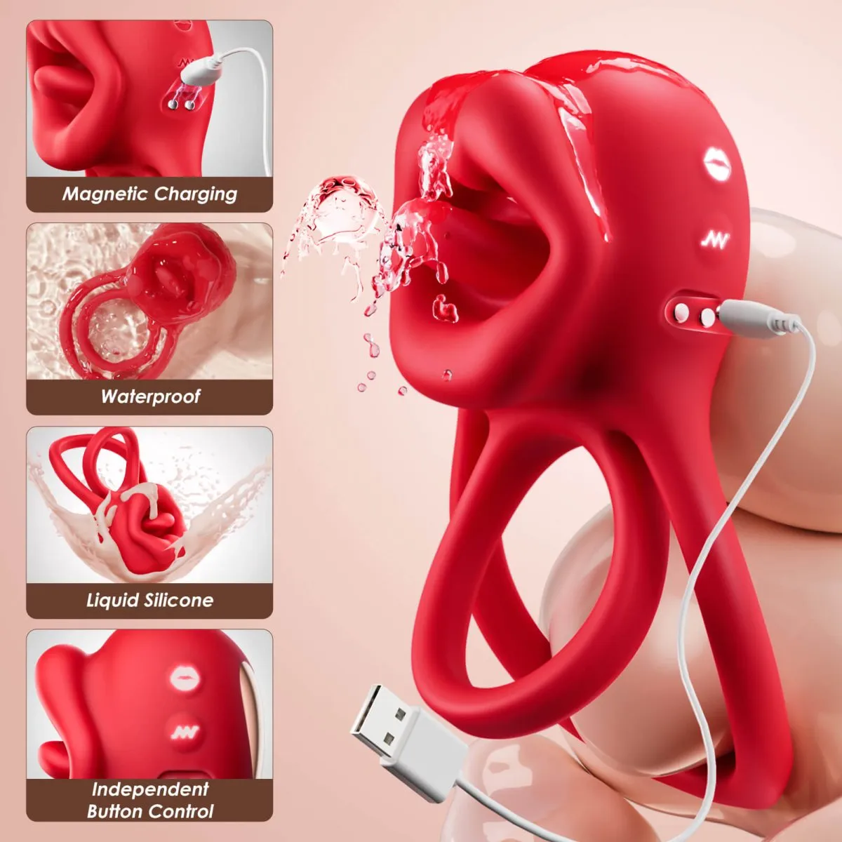 LINNA| Tongue Licking and Vibration Cock Ring for Couple