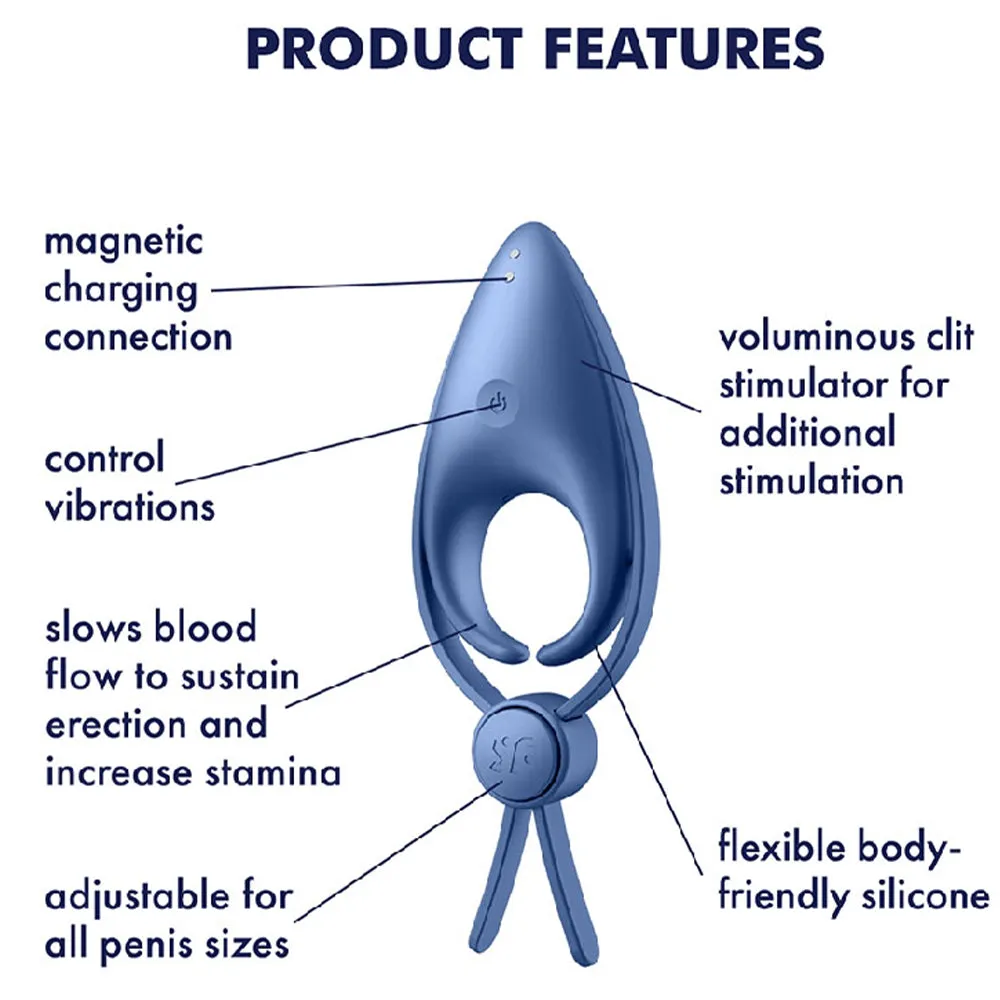 Satisfyer Sniper ADJUSTABLE Vibrating Cock Ring USB Couples Stamina Aid Blue