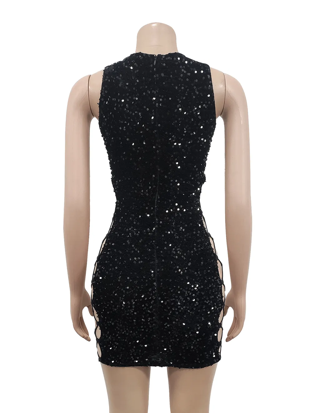 Sequin & Velvet Lace Up Dress
