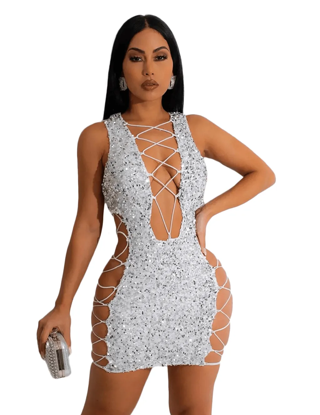 Sequin & Velvet Lace Up Dress
