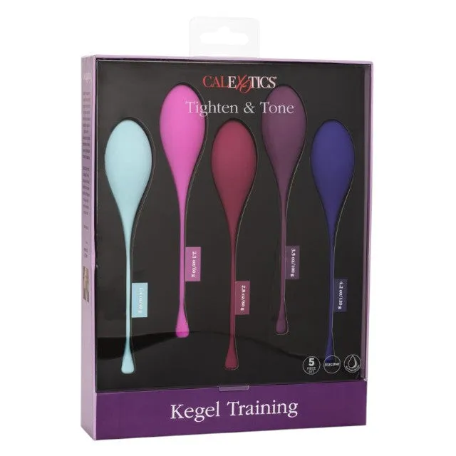 Set 5 bile kegel CALEXOTICS Tighten & Tone. pentru tonifierea mușchilor pelvieni. din silicon premium. multicolor