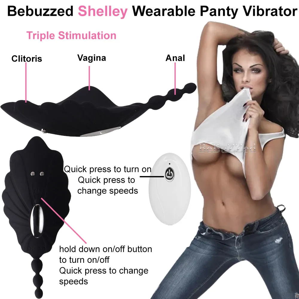 Shelly Wearable Panty Vibrator Clitoral Stimulator Remote Controlled USB Black