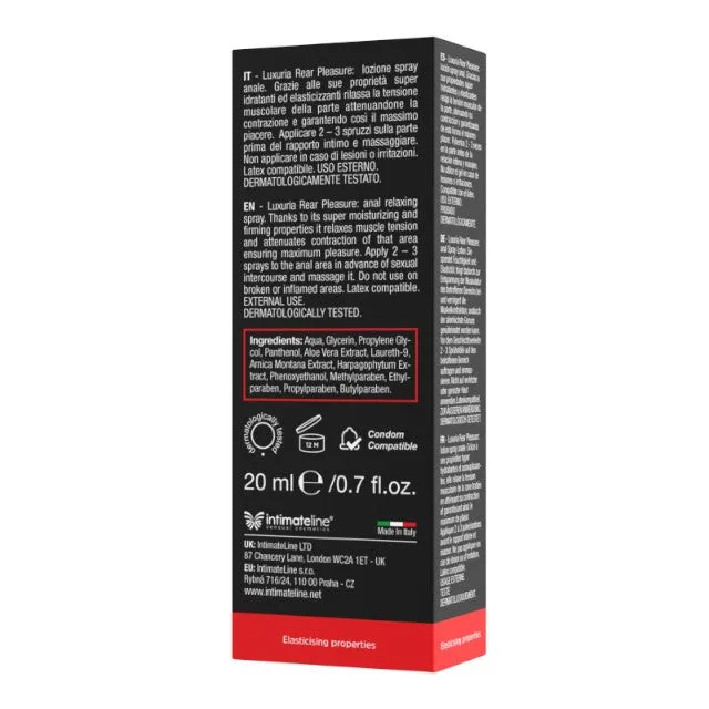 Spray pentru relaxare anală LUXURIA Rear Pleasure. cu efect hidratant. compatibil cu prezervative. 20 ml