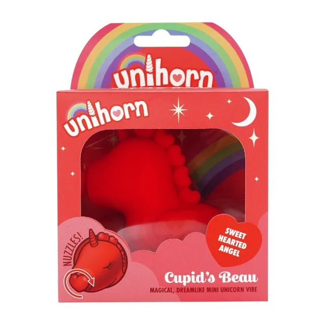 Stimulator clitoris UNIHORN Cupid's Beau. în formă de unicorn. 10 funcții de vibrație. 10 funcții de mișcare. roșu