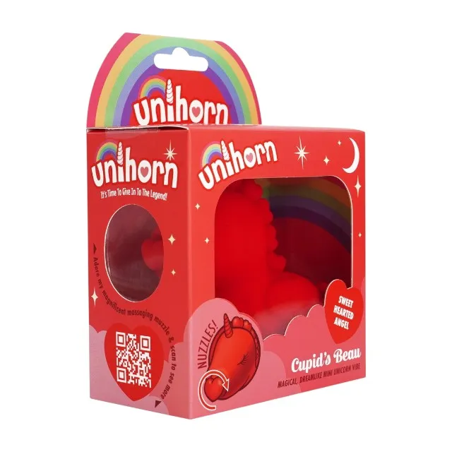 Stimulator clitoris UNIHORN Cupid's Beau. în formă de unicorn. 10 funcții de vibrație. 10 funcții de mișcare. roșu