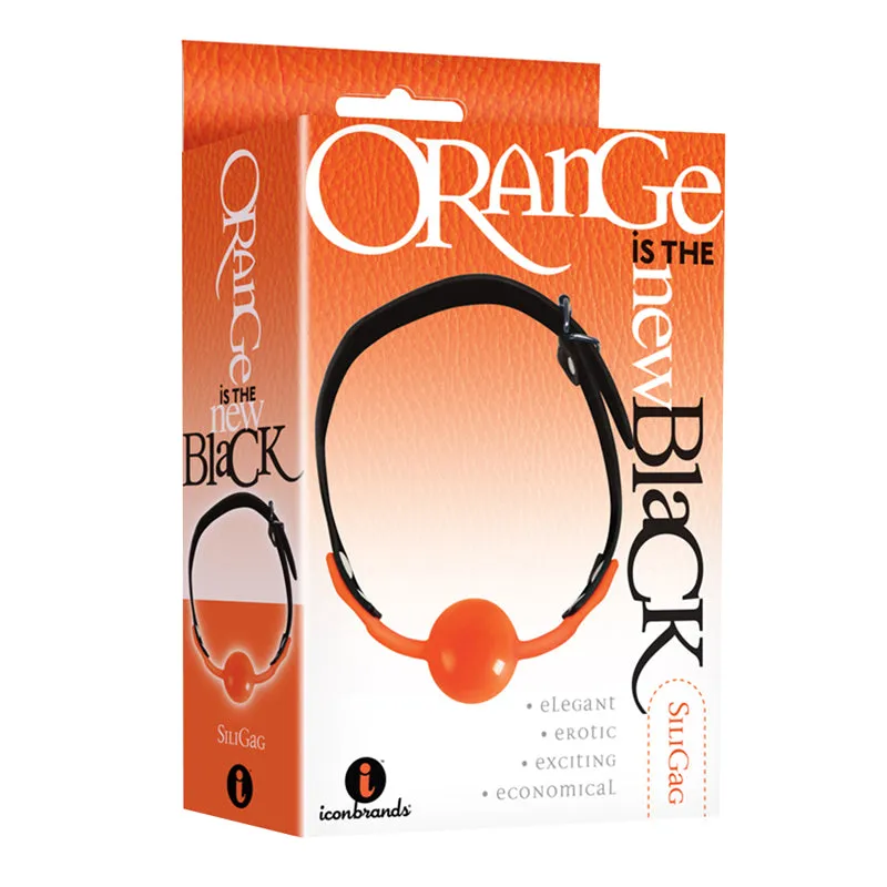 The 9's. Orange Is The New Black. SiliGag Silicone Bag Gag. Orange with Black Faux Leather Straps