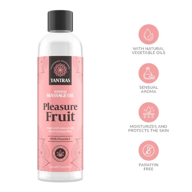 Ulei de masaj TANTRAS Pleasure Fruit. cu vitamina E și uleiuri naturale. aromă de patchouli și vanilie. 150 ml (roz)
