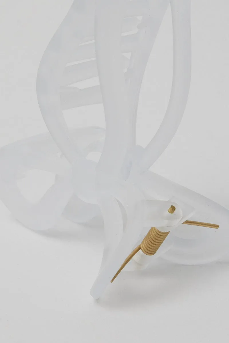 White Bow Design Hair Claw Clip
