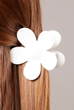 White Floral Design Hair Claw Clip