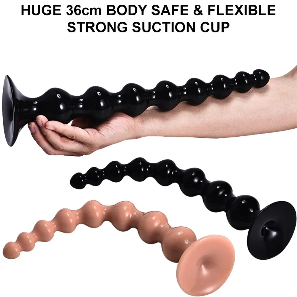 XL Big Anal Butt Plug Beads Huge 14.1 Dildo Black