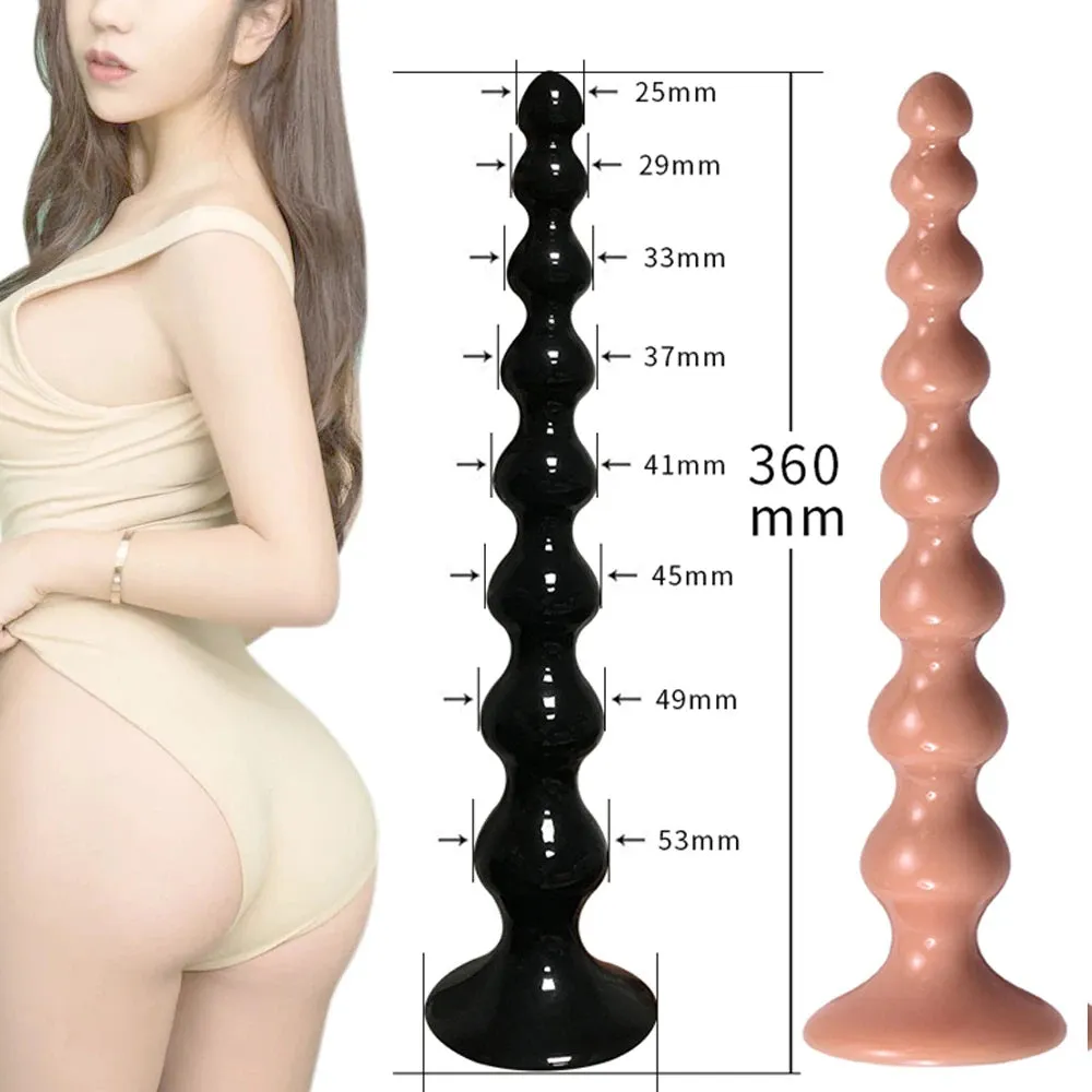 XL Big Anal Butt Plug Beads Huge 14.1 Dildo Black